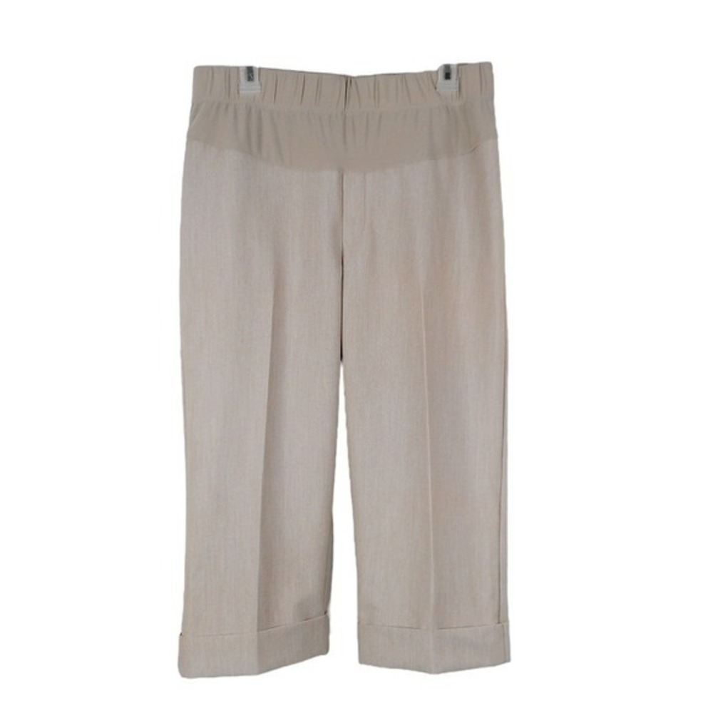 Duo Maternity Dress Pants‎ Women Medium Beige Straight Leg Capri Elastic Waist
